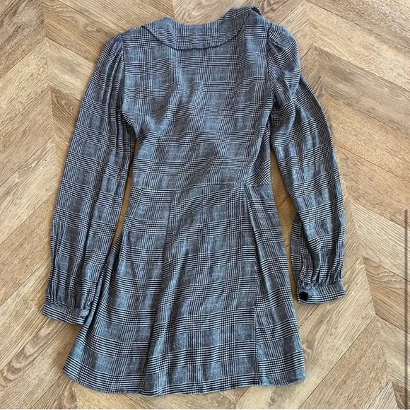 Reformation Woodbury Houndstooth Plaid Gray Button-Down Dress - Picture 4 of 5